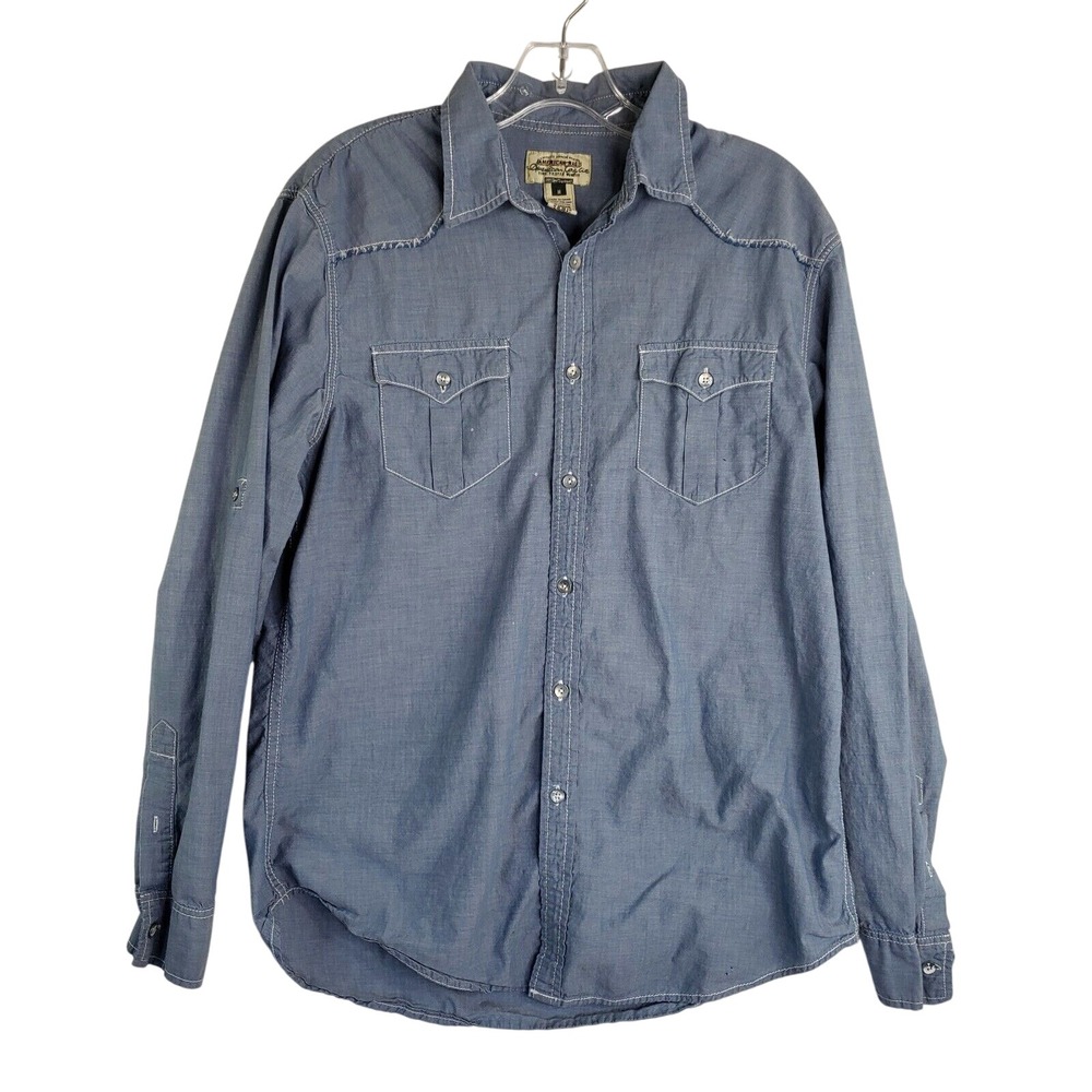 American Rag Shirt Men Medium Blue Western Chambray Long Sleeve Button Up Cowboy
